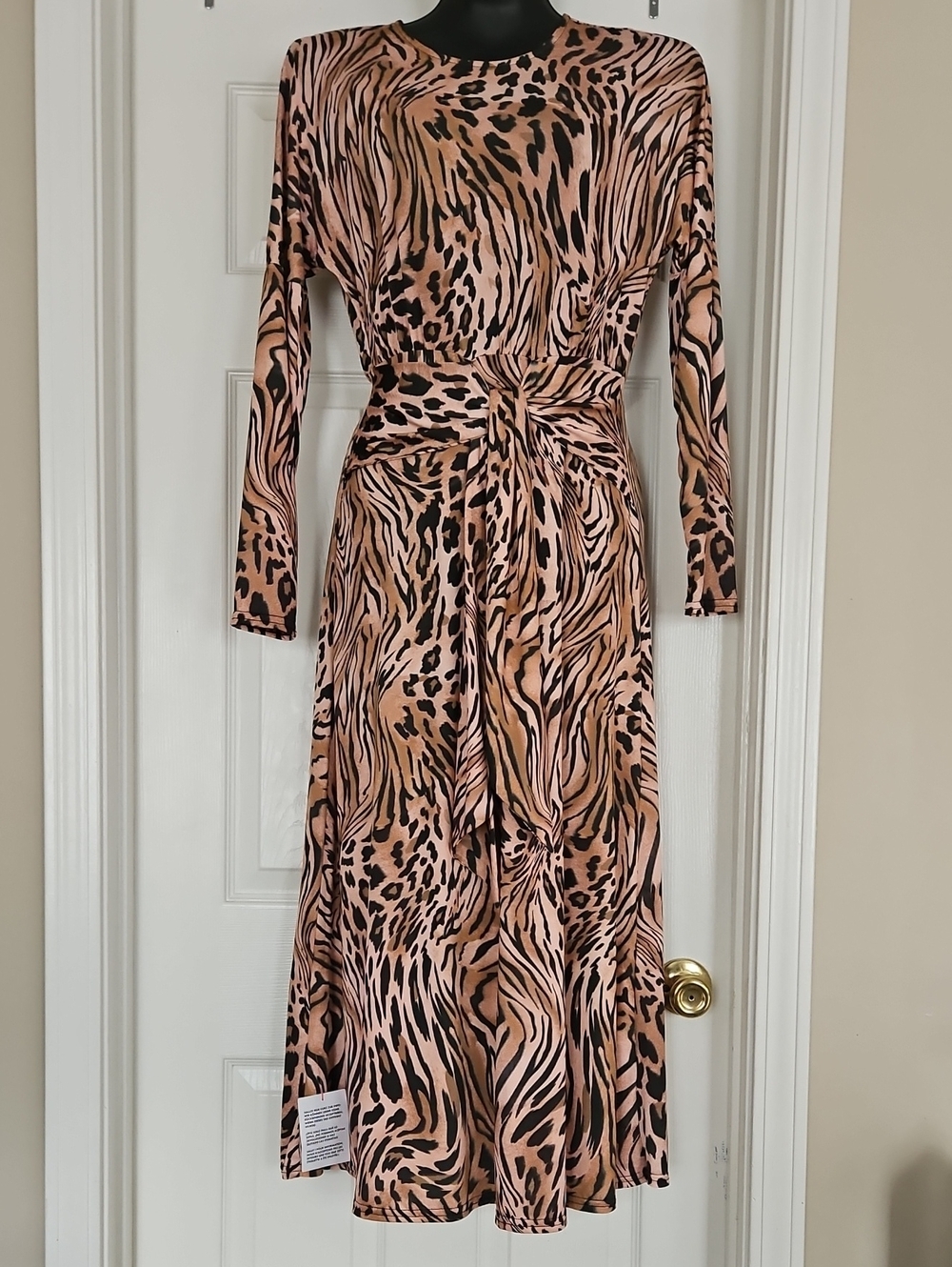 ASOS Design - Women’s Long Sleeve Animal Print Midi Dress - Beige/Black